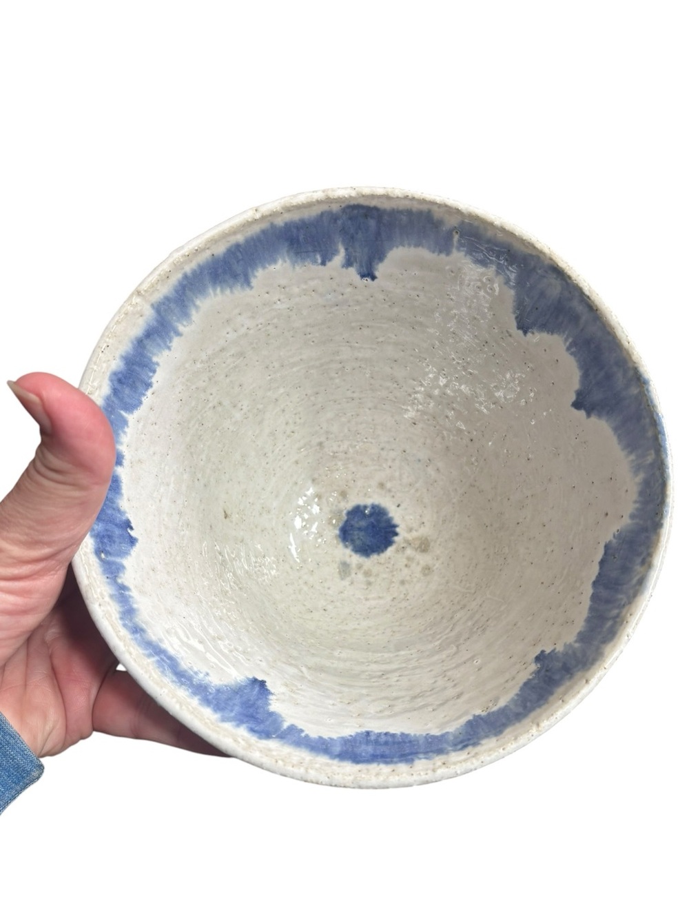 Handcrafted White Shino Glaze Blue Ceramic Tea Bowl Chawan - Picture 8 of 8